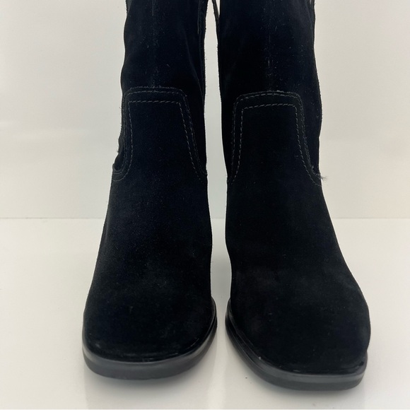 Steve Madden Romney Mid-Calf Boots Black Leather Block Heel Almond Toe Size 6 - Picture 7 of 13